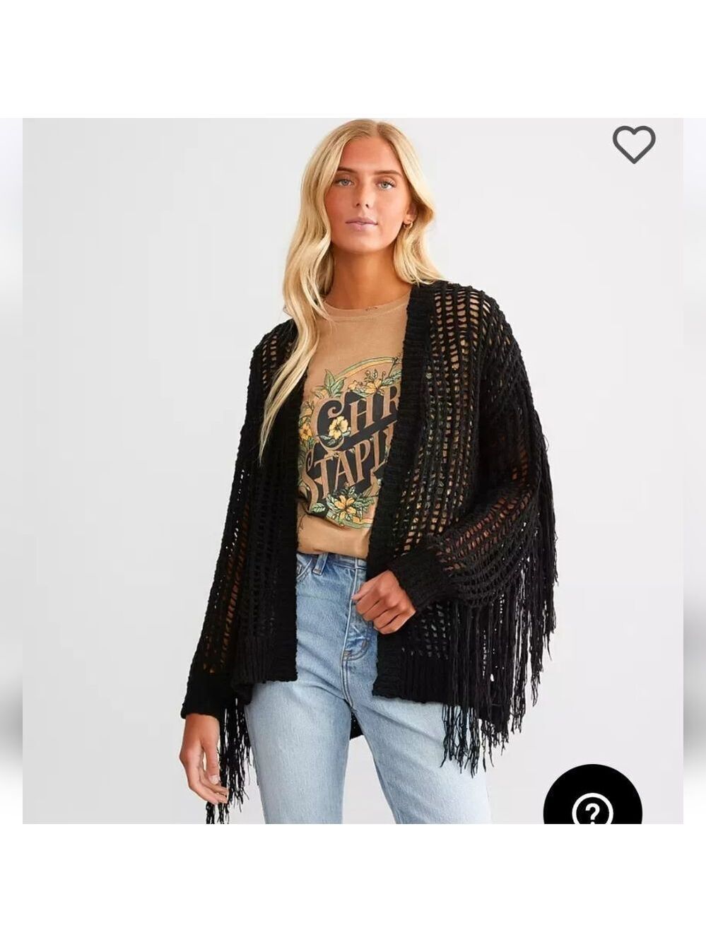 PEACH LOVE CALIFORNIA BUCKLE FRINGE FLYAWAY CARDIGAN NWT MSRP $55 Plush STYLE